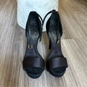 Tory Burch Amina Black Suede Platform Ankle straps Heels Women's size 6